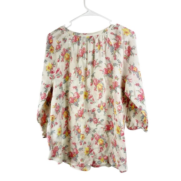 Chaps Cream 3/4 Sleeve Lighweight Boho Relaxed Buttoned Floral Pullover Blouse - Picture 2 of 9